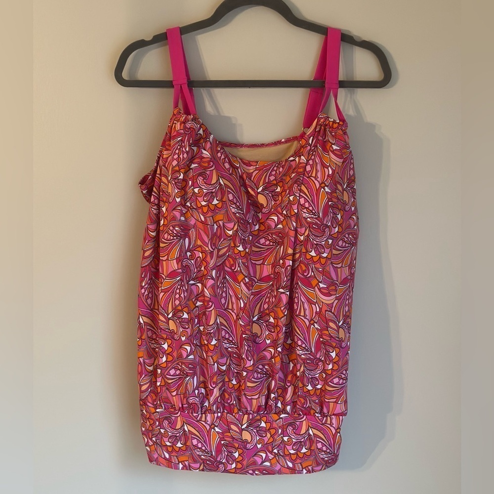 Kim Gravel x Swimsuits For All Blouson Tankini Pink Multi Print Size 16 Swim